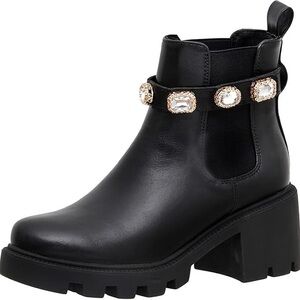 CUSHIONAIRE Women's Julie chelsea boot with Jeweled strap +Memory Foam
